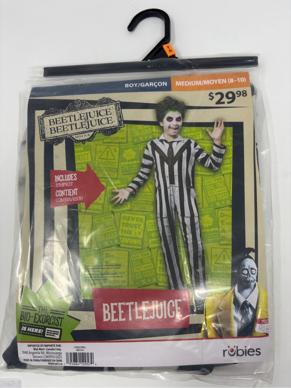 Rubies Kids Beetlejuice Jumpsuit Halloween Costume Size M (8-10) NEW